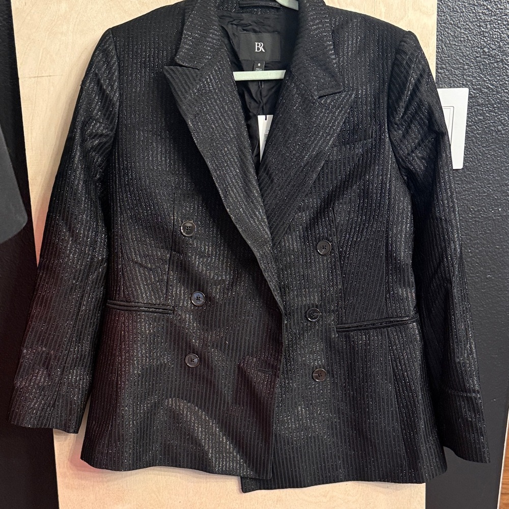 Banana Republic Black Metallic Pinstripe Double-Breasted Blazer
